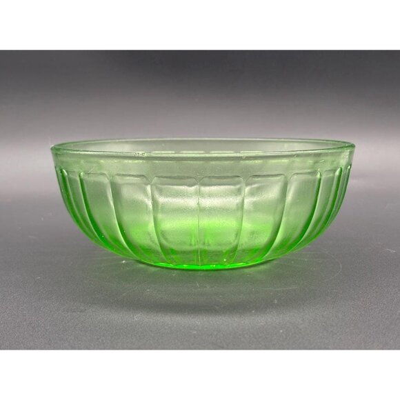 Vintage Uranium Hazel Atlas Vaseline Block Depression Glass Mixing Bowl - Picture 3 of 7